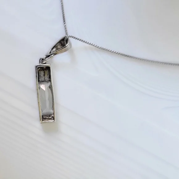 Sterling Silver 925 THAI Emerald Cut Cubic Zirconia Marcasites Necklace 18” - Picture 9 of 11